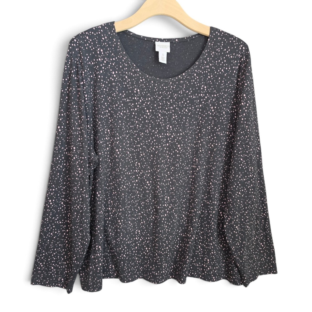 Chicos Top Womens Size 3 XL 16 18 Gray Weekends Scoop Neck Long Sleeve Knit